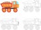 Cartoon truck. Coloring book and dot to dot game for kids