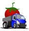 Cartoon truck driven tomato on white background