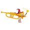 Cartoon trumpet wiz character, fantasy instrument