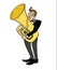 Cartoon tubist. Musician playing a tuba.