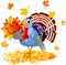 Cartoon Turkey with autumn bouquet