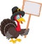 Cartoon turkey holding blank sign