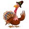 Cartoon turkey waving in pilgrim hat