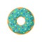 Cartoon turquoise color tasty donut isolated on white background. Glazed doughnut top view for cake cafe decoration or