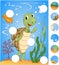 Cartoon turtle and fish. Complete the puzzle and find the missing parts of the picture. Game for kids