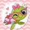 Cartoon Turtle girl in pink eyeglasses with a bow