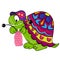 Cartoon turtle knitting. animal illustration