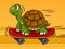 cartoon turtle rides skateboard pop art raster