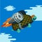 Cartoon turtle with rocket turbine.