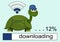 Cartoon Turtle Wearing a Helmet. Loading Bar. Wi Fi Icon