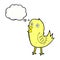 cartoon tweeting bird with thought bubble