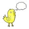 cartoon tweeting bird with thought bubble