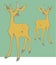 Cartoon of twin yellow retro coloured deers in blue vintage colour style