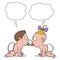 Cartoon of two babies with blank speech captions