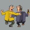 Cartoon two drunk men friends walking and singing