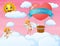 Cartoon of two little cupids shooting bows on the sky
