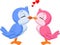 Cartoon two love birds kissing