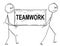 Cartoon of Two Man or Businessmen Carrying Big Stone Block With Temawork Text or Sign