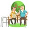 Cartoon two old mates talking in park and resting