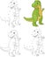 Cartoon tyrannosaur. Coloring book and dot to dot game for kids