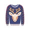 Cartoon ugly Christmas sweater with deer head image isolated on white background. Knitted winter warm clothes with wild