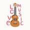 Cartoon ukulele with lettering text for summer, music poster template design