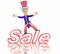 Cartoon Uncle Sam standing on sale text