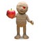 Cartoon undead mummy monster wants to eat an apple, 3d illustration