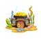 Cartoon underwater gold pot fairy house on bottom