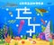 Cartoon underwater sea animals, fish, seashell