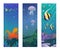 Cartoon Underwater Sea Animals Vertical Banners