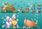 Cartoon underwater treasure background with separated layers for game art and animation game