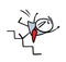 Cartoon unfortunate businessman slipped on the stairs and falls down. Vector illustration of a stickman man walking up