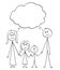 Cartoon of Unhappy Family, Couple of Man and Woman and Two Children With Empty Speech Balloon