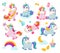 Cartoon unicorn. Cute funny fairytale characters magic pony happy animals vector illustrations