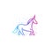 Cartoon unicorn linear silhouette icon, colorful fairy magic horse with horn on head, vector illustration on white