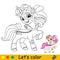 Cartoon unicorn queen kids coloring book page vector
