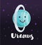 Cartoon Uranus planet, vector character, Solar system.