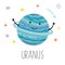 Cartoon Uranus planet. Vector illustration isolated on white background. Cute print for baby products.