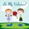 Cartoon Valentine card with girl and boy