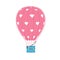 Cartoon Valentine day design hot air balloon. Pink aerostat with hearts
