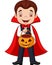 Cartoon vampire holding pumpkin basket