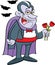 Cartoon vampire holding roses.