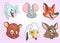 Cartoon vector animal head icons. Vector set of wild and farm animals including bunny rabbit, mouse, fox, bear, sheep and wolf