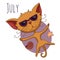 Cartoon vector cat for calendar month July