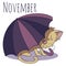 Cartoon vector cat for calendar month November