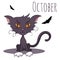 Cartoon vector cat for calendar month October