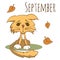 Cartoon vector cat for calendar month september