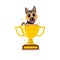 Cartoon vector character german shepherd dog with gold trophy cup award