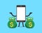 Cartoon vector character smartphone with big money bags